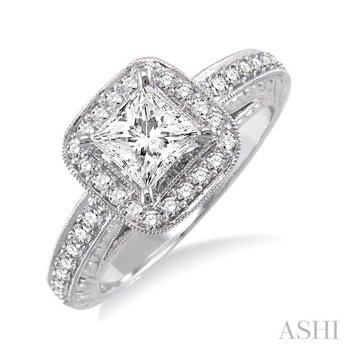 PRINCESS SHAPE HALO DIAMOND ENGAGEMENT RING