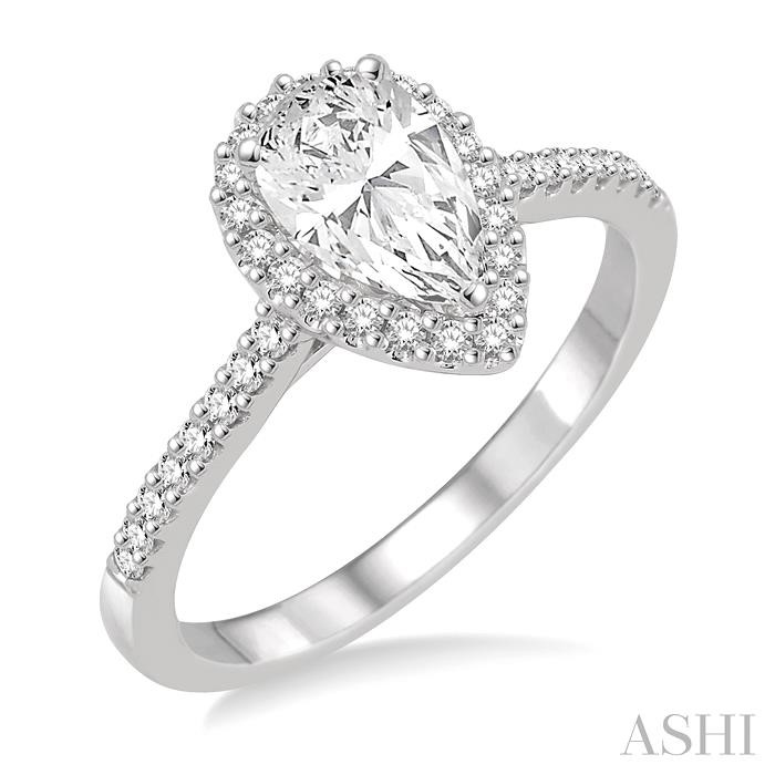 PEAR SHAPE SEMI-MOUNT HALO DIAMOND ENGAGEMENT RING