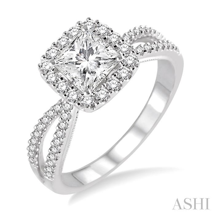 PRINCESS SHAPE SEMI-MOUNT HALO DIAMOND ENGAGEMENT RING