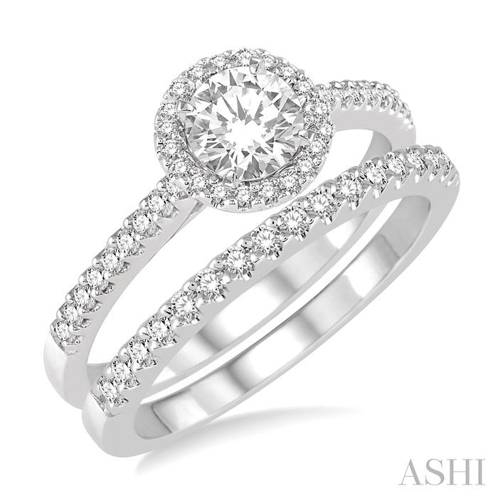 ROUND SHAPE HALO DIAMOND WEDDING SET