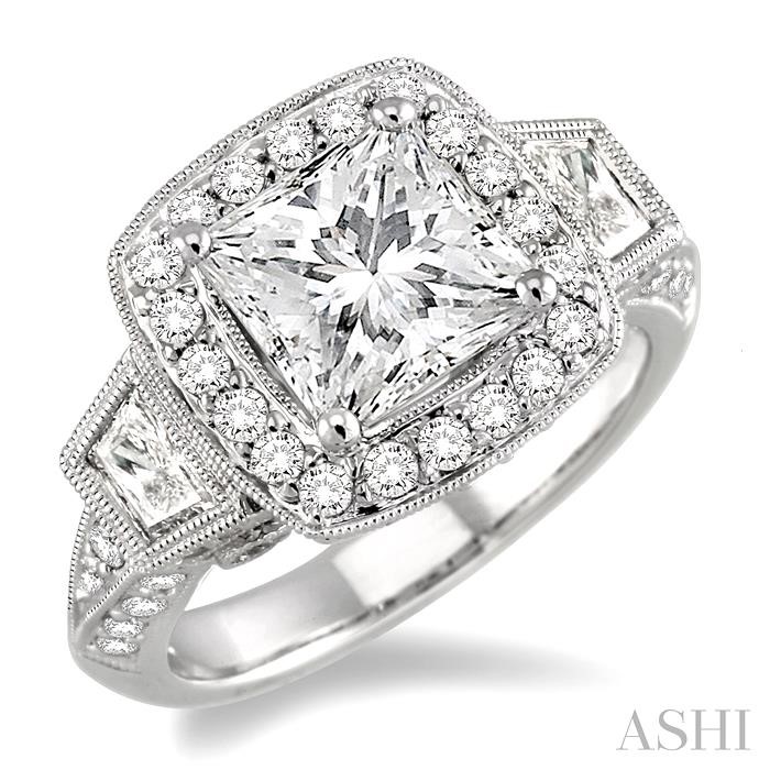 PRINCESS SHAPE SEMI-MOUNT HALO DIAMOND ENGAGEMENT RING