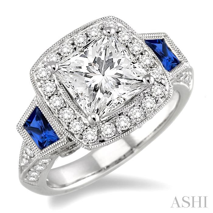 SEMI-MOUNT GEMSTONE & HALO DIAMOND ENGAGEMENT RING