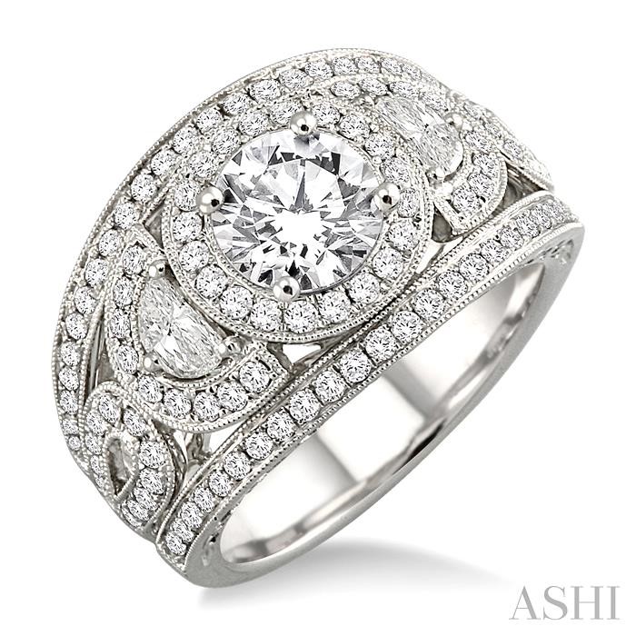 ROUND SHAPE SEMI-MOUNT HALO DIAMOND ENGAGEMENT RING