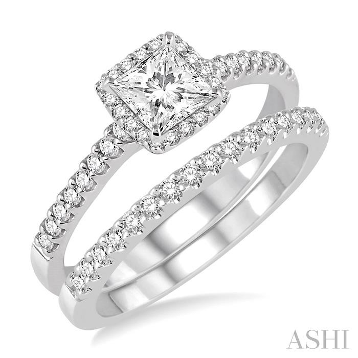 PRINCESS SHAPE HALO DIAMOND WEDDING SET