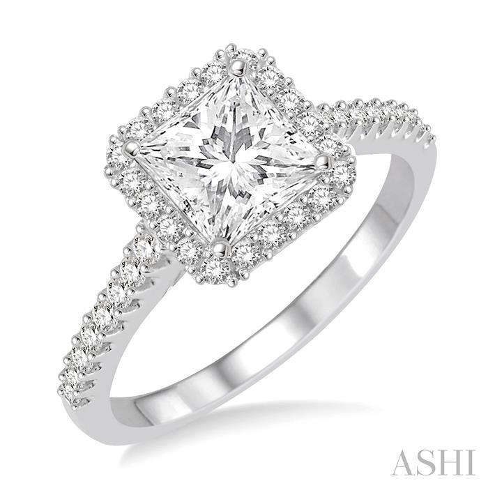 PRINCESS SHAPE SEMI-MOUNT HALO DIAMOND ENGAGEMENT RING