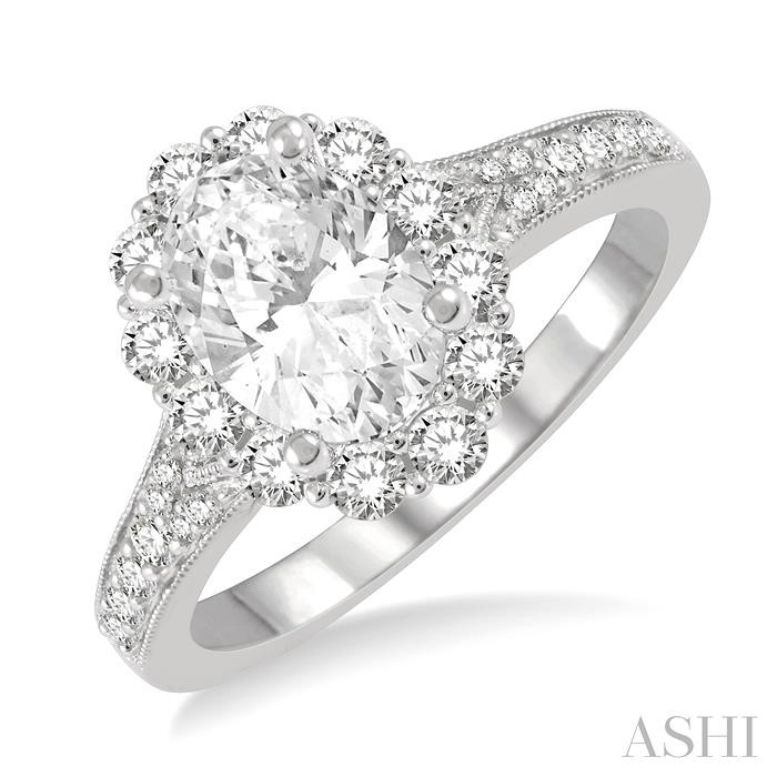 OVAL SHAPE SEMI-MOUNT HALO DIAMOND ENGAGEMENT RING