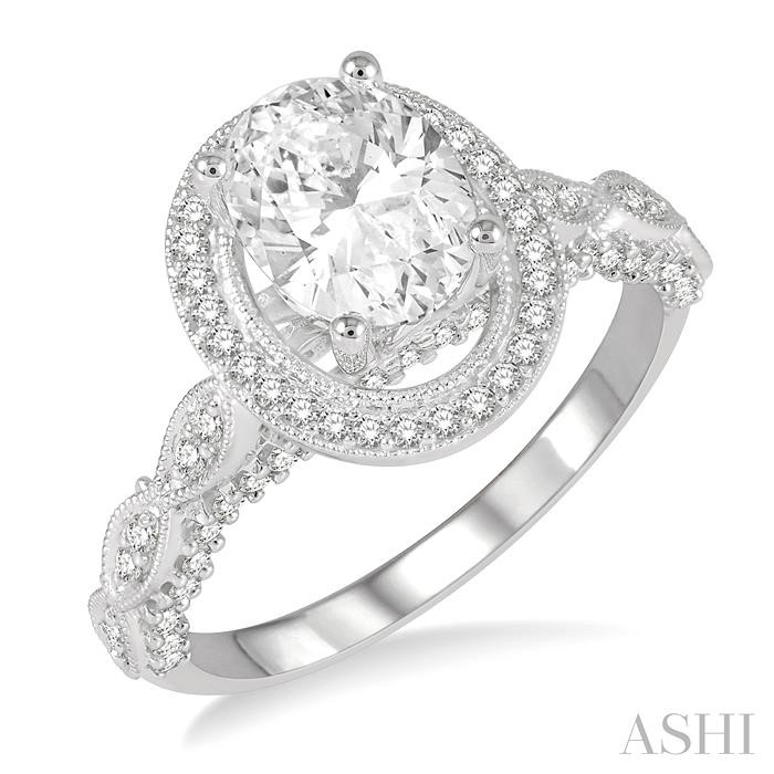 OVAL SHAPE SEMI-MOUNT HALO DIAMOND ENGAGEMENT RING