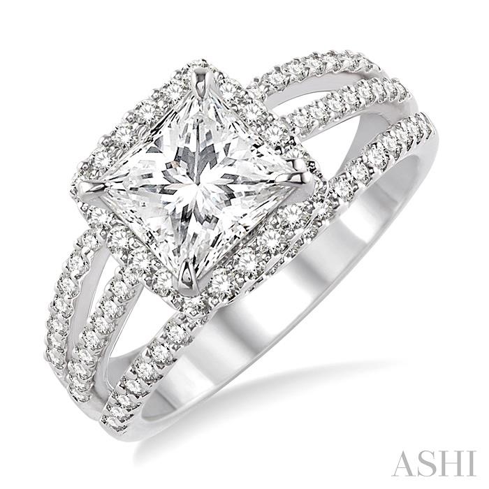 PRINCESS SHAPE SEMI-MOUNT HALO DIAMOND ENGAGEMENT RING