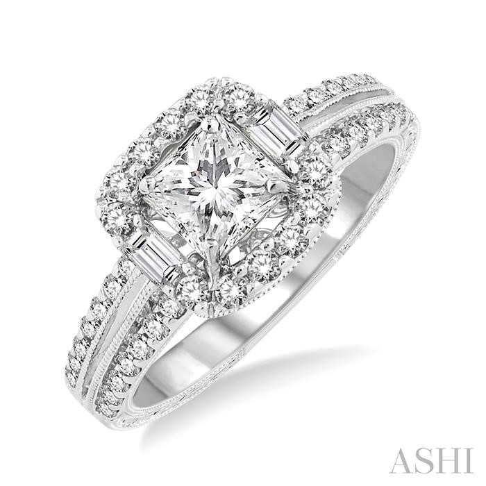 PRINCESS SHAPE SEMI-MOUNT HALO DIAMOND ENGAGEMENT RING