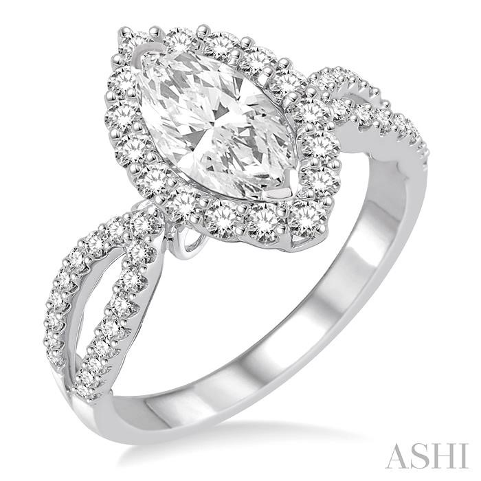 MARQUISE SHAPE SEMI-MOUNT HALO DIAMOND ENGAGEMENT RING