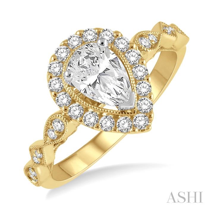 PEAR SHAPE SEMI-MOUNT HALO DIAMOND ENGAGEMENT RING