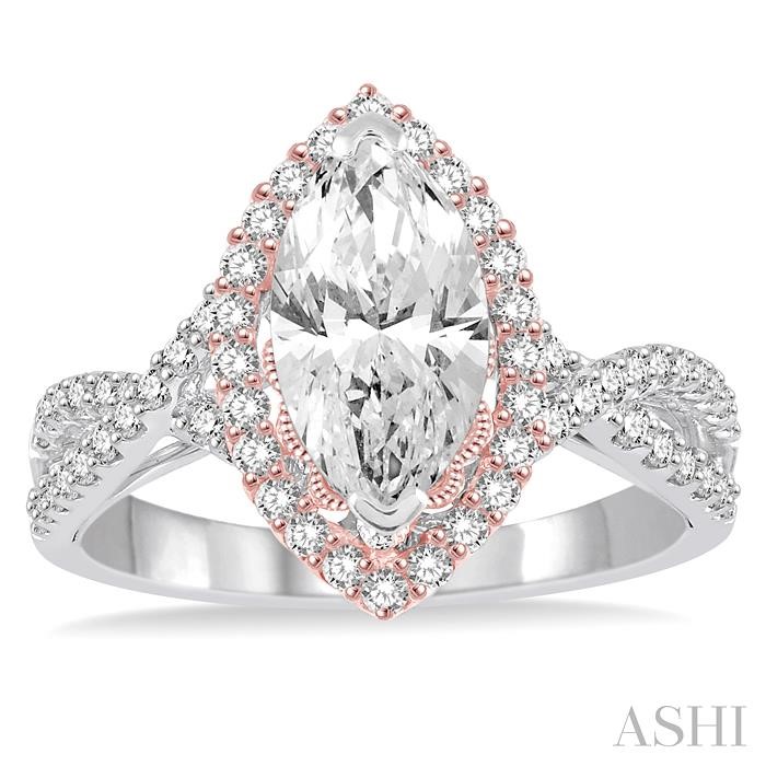 Marquise Shape Semi-Mount Halo Diamond Engagement Ring-2
