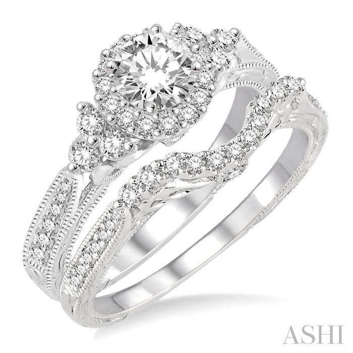 ROUND SHAPE HALO DIAMOND WEDDING SET