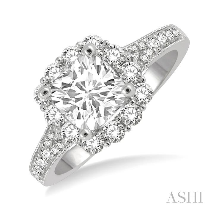 CUSHION SHAPE SEMI-MOUNT HALO DIAMOND ENGAGEMENT RING