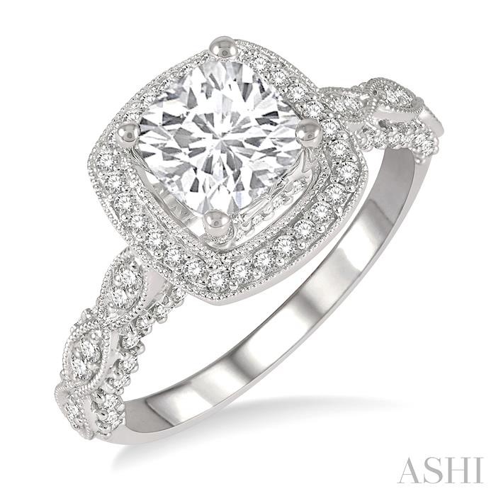 CUSHION SHAPE SEMI-MOUNT HALO DIAMOND ENGAGEMENT RING