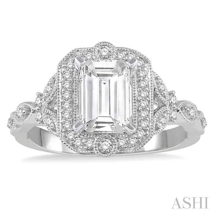 Emerald Shape Semi-Mount Halo Diamond Engagement Ring-2