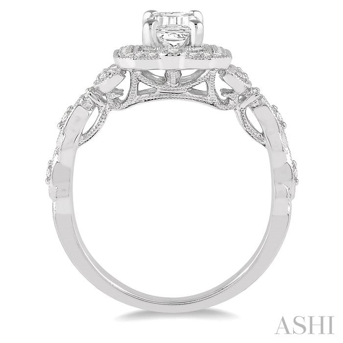 Emerald Shape Semi-Mount Halo Diamond Engagement Ring-3