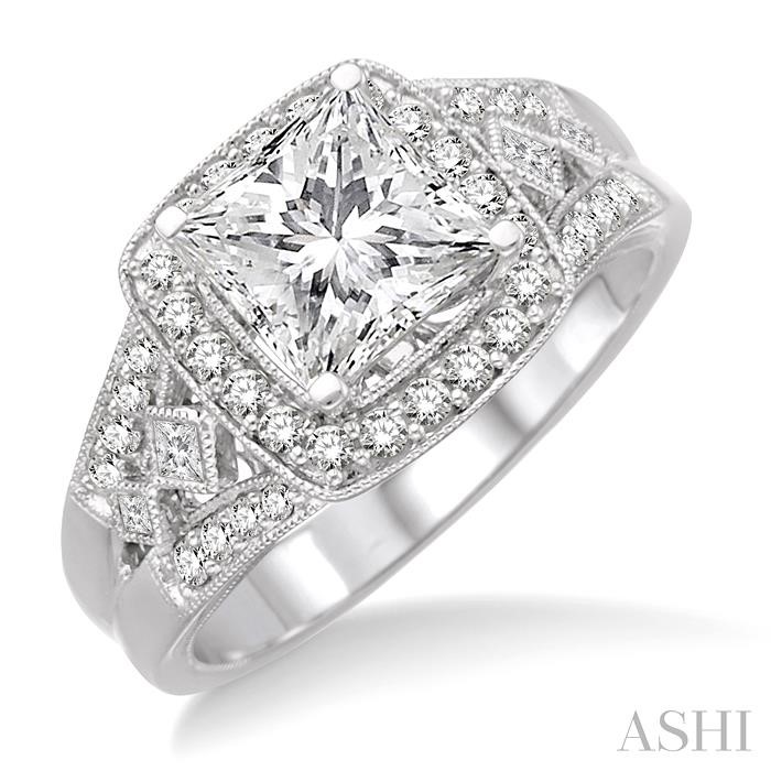 PRINCESS SHAPE SEMI-MOUNT HALO DIAMOND ENGAGEMENT RING