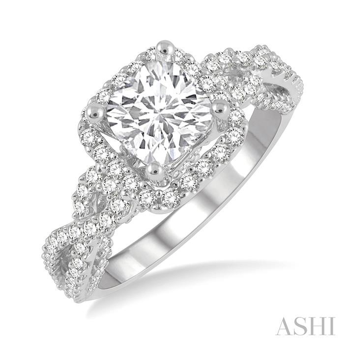 CUSHION SHAPE SEMI-MOUNT HALO DIAMOND ENGAGEMENT RING