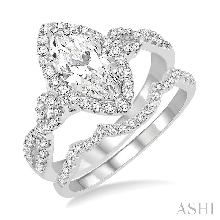 Marquise Shape Halo Diamond Wedding Set