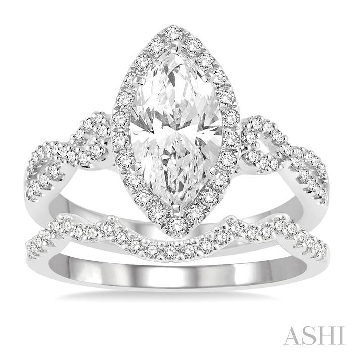 Marquise Shape Halo Diamond Wedding Set-2