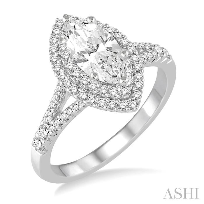 MARQUISE SHAPE SEMI-MOUNT HALO DIAMOND ENGAGEMENT RING