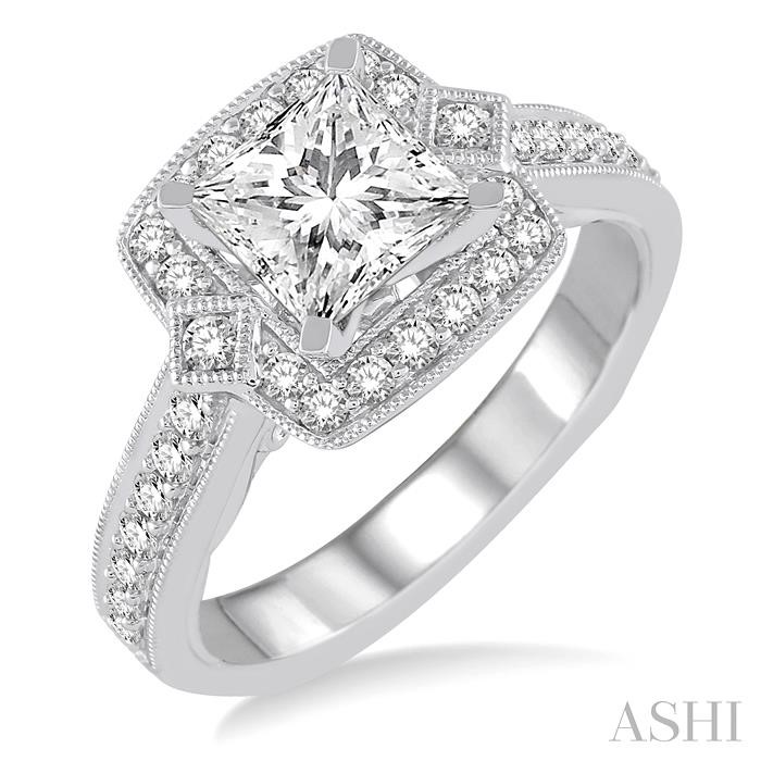 PRINCESS SHAPE SEMI-MOUNT HALO DIAMOND ENGAGEMENT RING