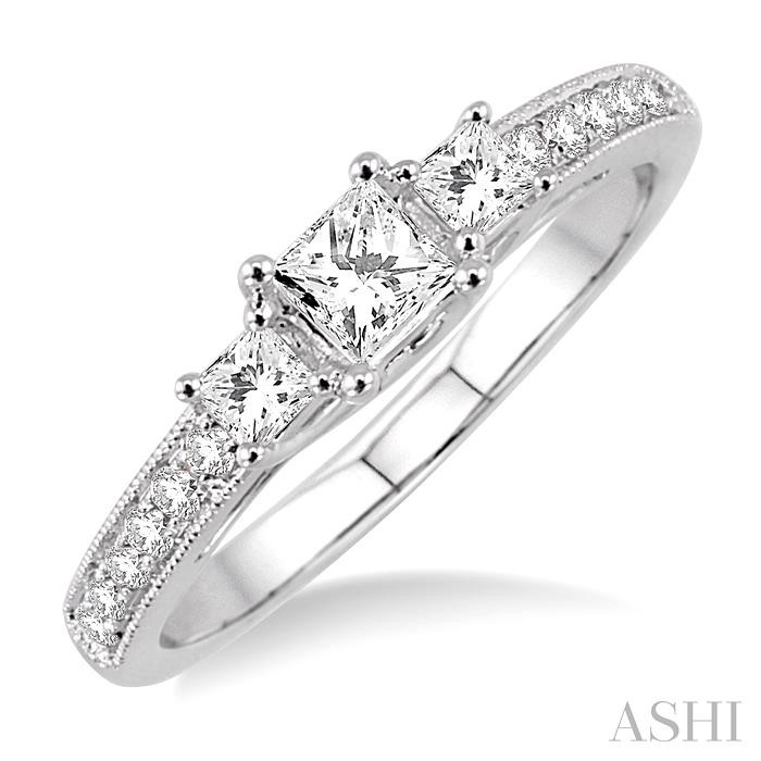 PRINCESS SHAPE PAST PRESENT & FUTURE DIAMOND ENGAGEMENT RING