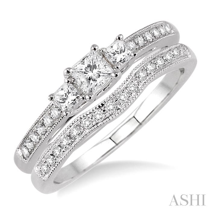 PRINCESS SHAPE PAST PRESENT & FUTURE DIAMOND WEDDING SET