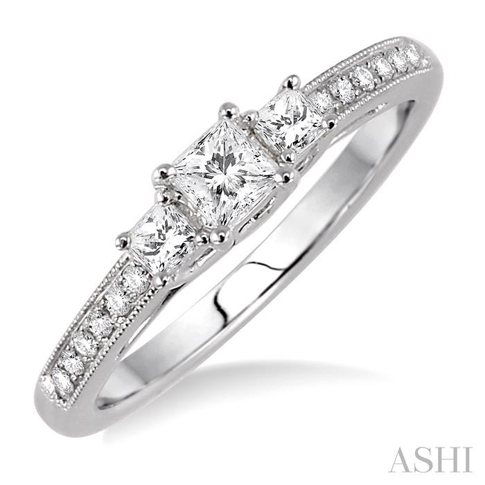 PRINCESS SHAPE PAST PRESENT & FUTURE DIAMOND ENGAGEMENT RING