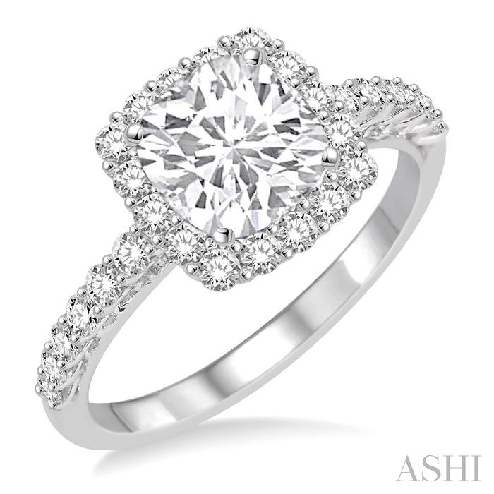 CUSHION SHAPE SEMI-MOUNT HALO DIAMOND ENGAGEMENT RING