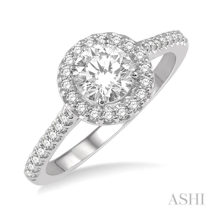 ROUND SHAPE SEMI-MOUNT HALO DIAMOND ENGAGEMENT RING