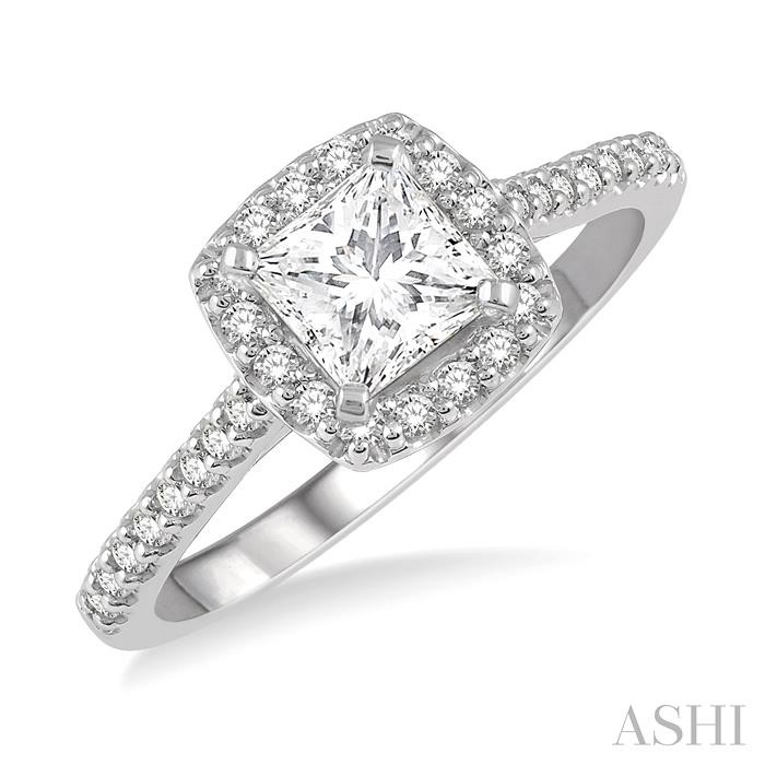 PRINCESS SHAPE SEMI-MOUNT HALO DIAMOND ENGAGEMENT RING