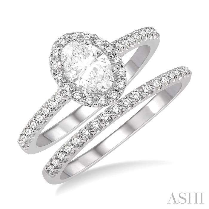 OVAL SHAPE HALO DIAMOND WEDDING SET