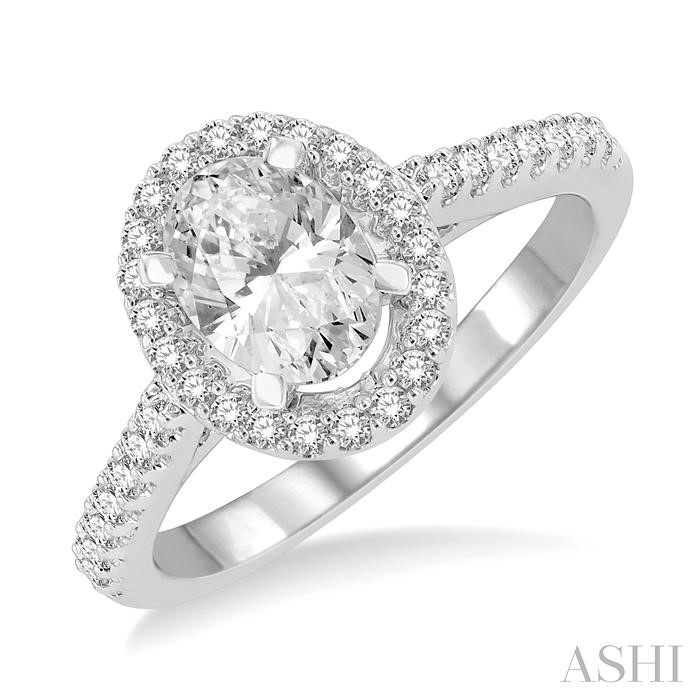 OVAL SHAPE SEMI-MOUNT HALO DIAMOND ENGAGEMENT RING