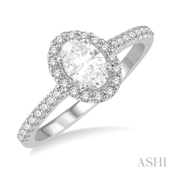 OVAL SHAPE SEMI-MOUNT HALO DIAMOND ENGAGEMENT RING