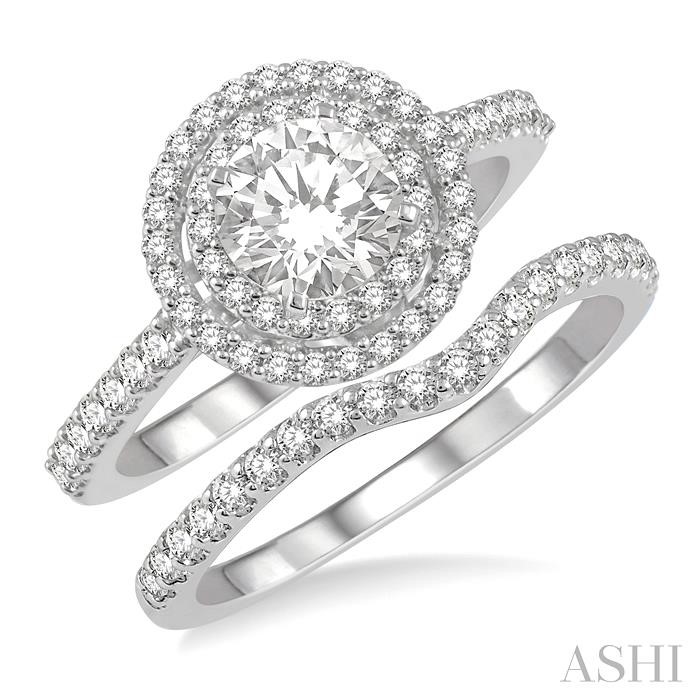 ROUND SHAPE HALO DIAMOND WEDDING SET