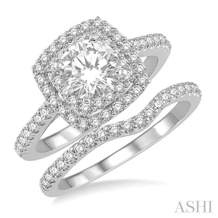 ROUND SHAPE HALO DIAMOND WEDDING SET