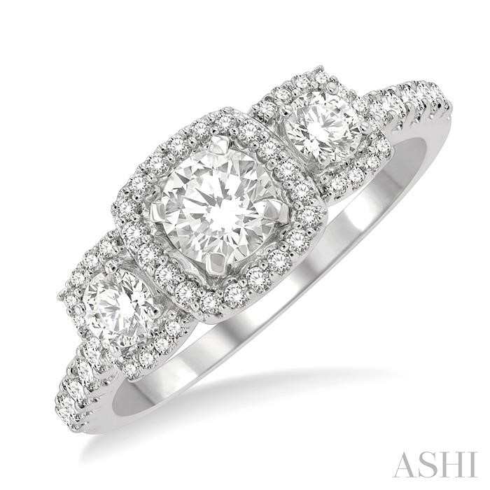 ROUND SHAPE PAST PRESENT & FUTURE HALO DIAMOND ENGAGEMENT RING