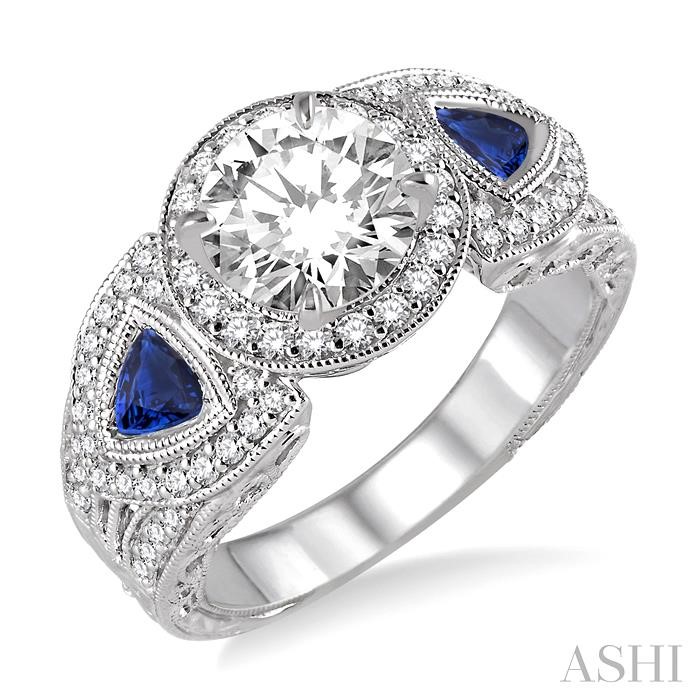 SEMI-MOUNT GEMSTONE & HALO DIAMOND ENGAGEMENT RING