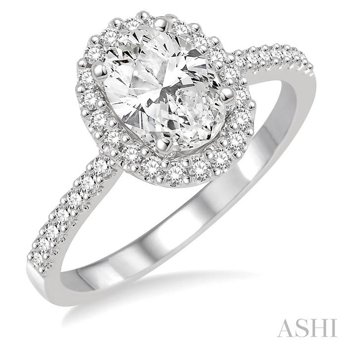 OVAL SHAPE SEMI-MOUNT HALO DIAMOND ENGAGEMENT RING