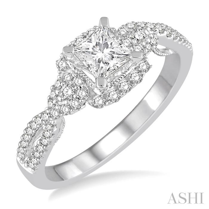 PRINCESS SHAPE SEMI-MOUNT HALO DIAMOND ENGAGEMENT RING