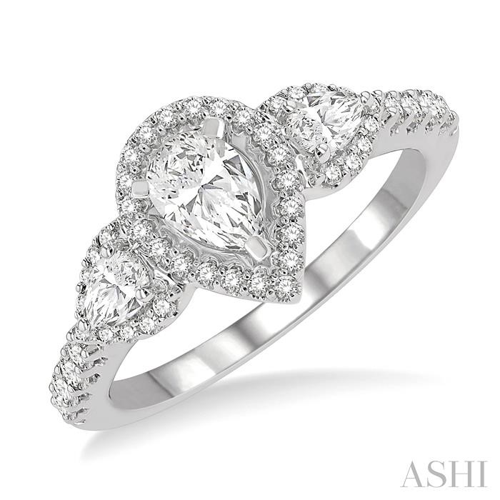 PEAR SHAPE PAST PRESENT & FUTURE HALO DIAMOND ENGAGEMENT RING