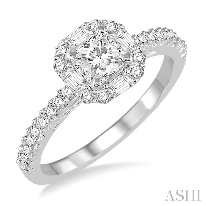 PRINCESS SHAPE SEMI-MOUNT HALO DIAMOND ENGAGEMENT RING