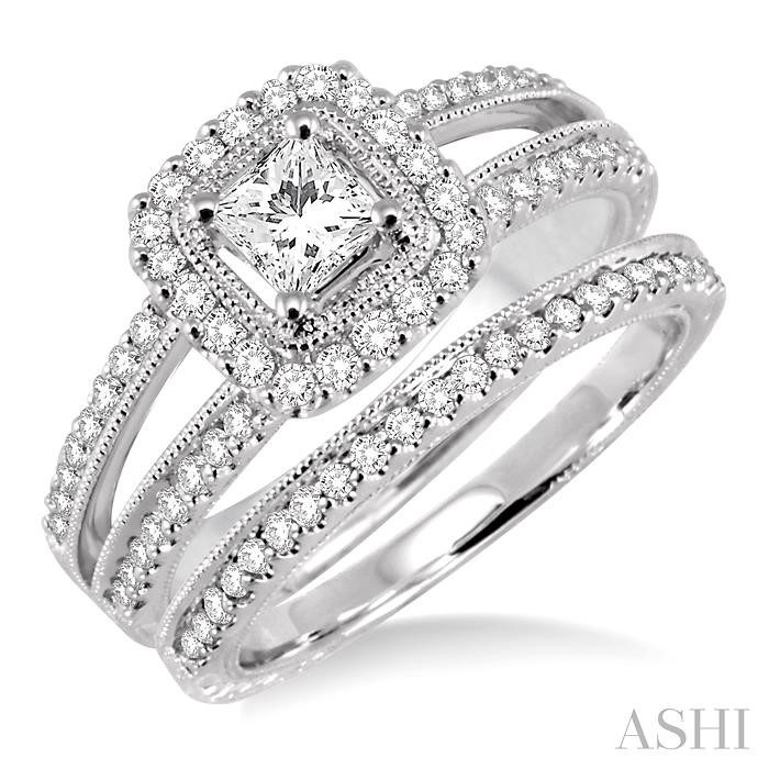 PRINCESS SHAPE HALO DIAMOND WEDDING SET