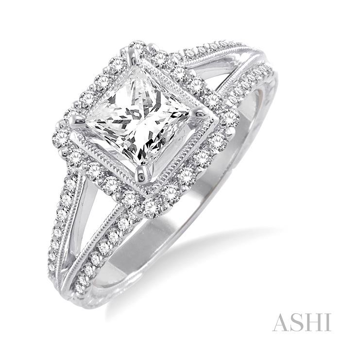 PRINCESS SHAPE SEMI-MOUNT HALO DIAMOND ENGAGEMENT RING