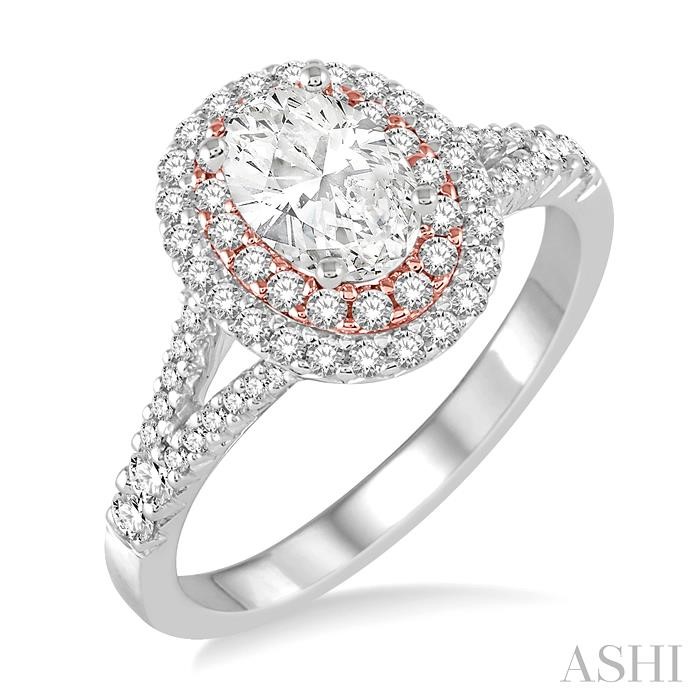 OVAL SHAPE SEMI-MOUNT HALO DIAMOND ENGAGEMENT RING