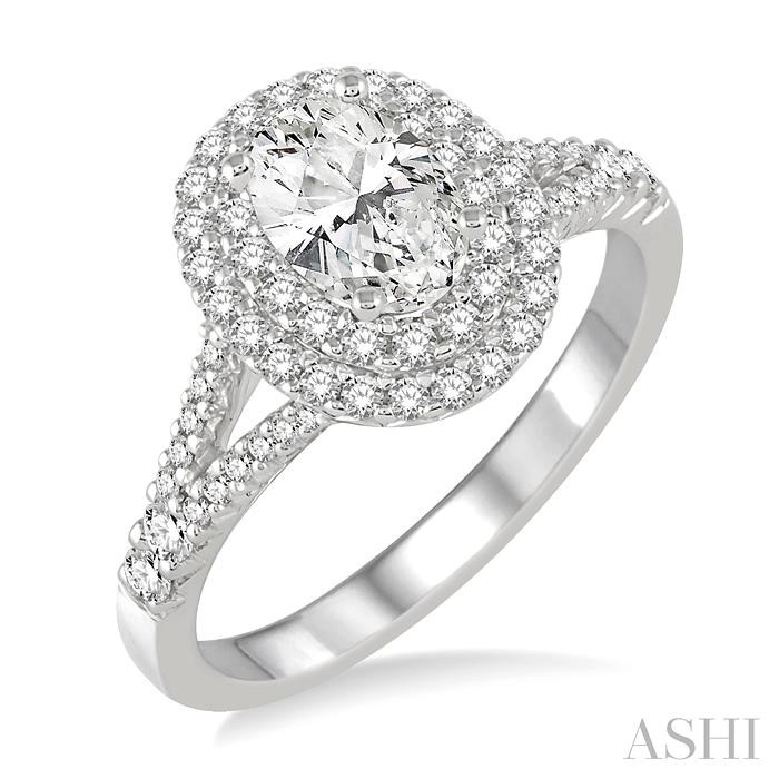 OVAL SHAPE SEMI-MOUNT HALO DIAMOND ENGAGEMENT RING