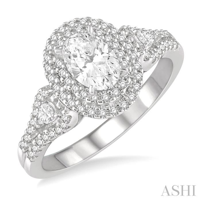 OVAL SHAPE SEMI-MOUNT HALO DIAMOND ENGAGEMENT RING