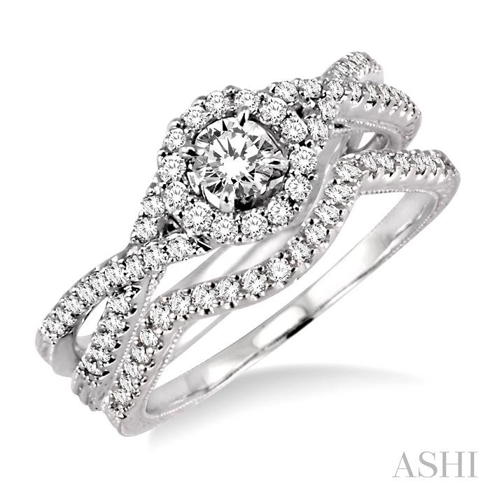 ROUND SHAPE HALO DIAMOND WEDDING SET